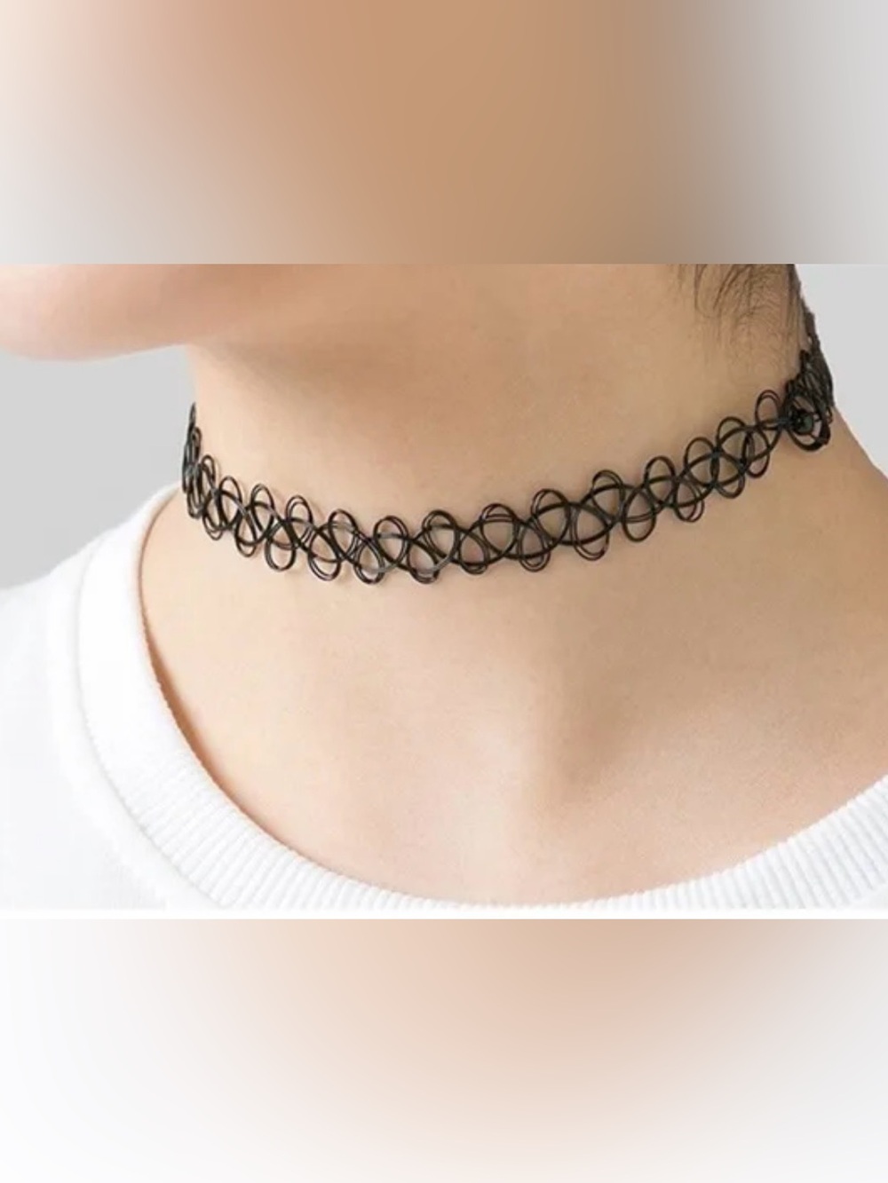 Black Elastic Tattoo Choker Necklace - lot